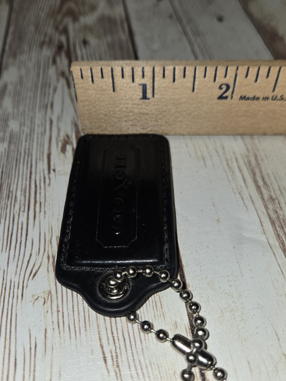 Coach Black Leather Hangtag Keychain Charm Silver Tone - Picture 10 of 13